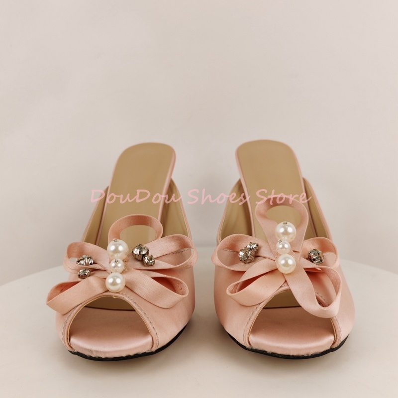 Mules à nœud en satin rose, or - Slip Dress Satin avis et prix