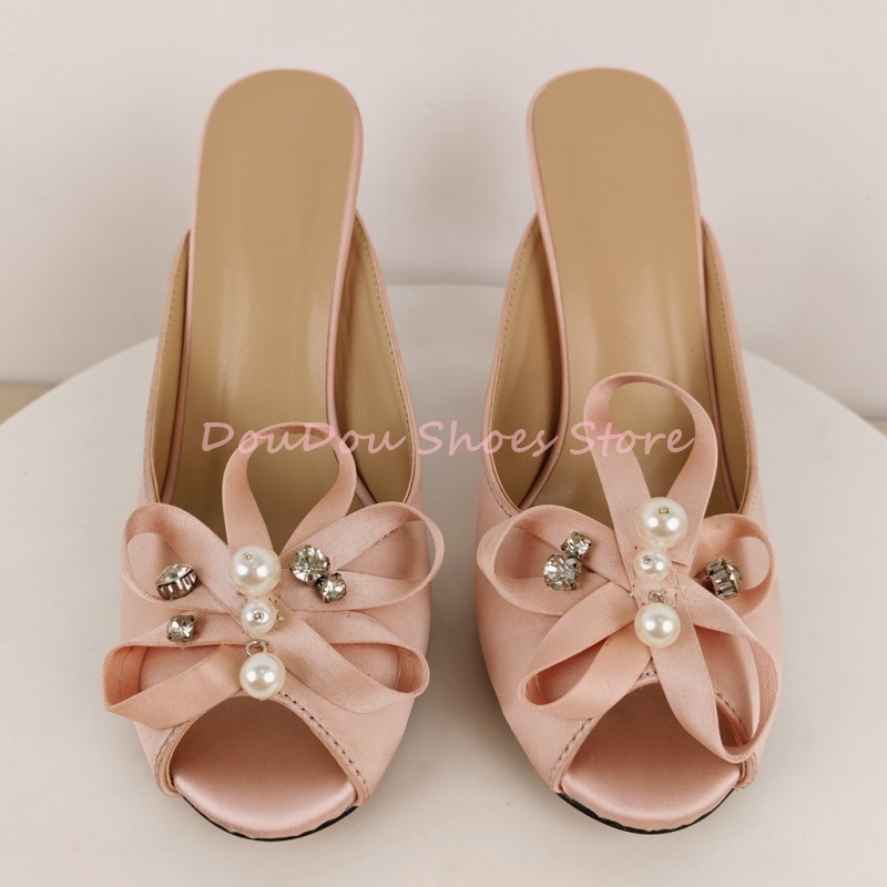 Mules à nœud en satin rose, or - Slip Dress Satin avis et prix